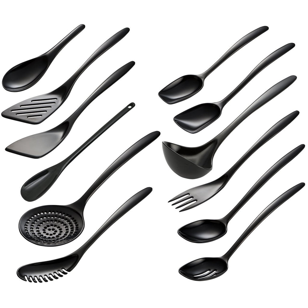 Hutzler 3500-12BK Cook & Serve, Set of 12 melamine utensil set, Full, Black