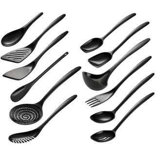 Hutzler 3500-12BK Cook & Serve, Set of 12 melamine utensil set, Full, Black